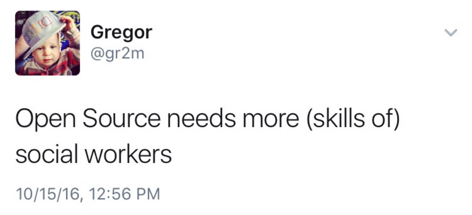 Tweet from @gr2m stating "Open Source needs more (skills of) social workers